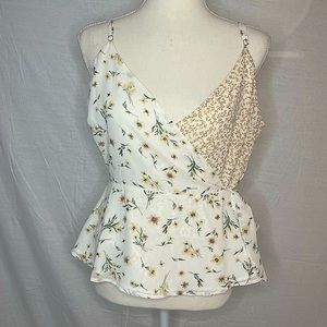 Floral Cross Front Peplum Blouse With Adjustable Straps